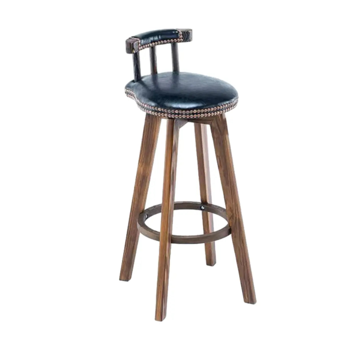 Round Wood Frame Faux Leather Backrest Pine Bar Stool Image - 35