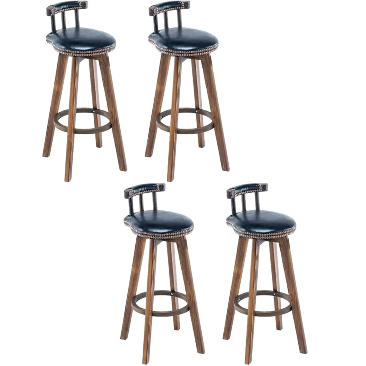 Round Wood Frame Faux Leather Backrest Pine Bar Stool Image - 36