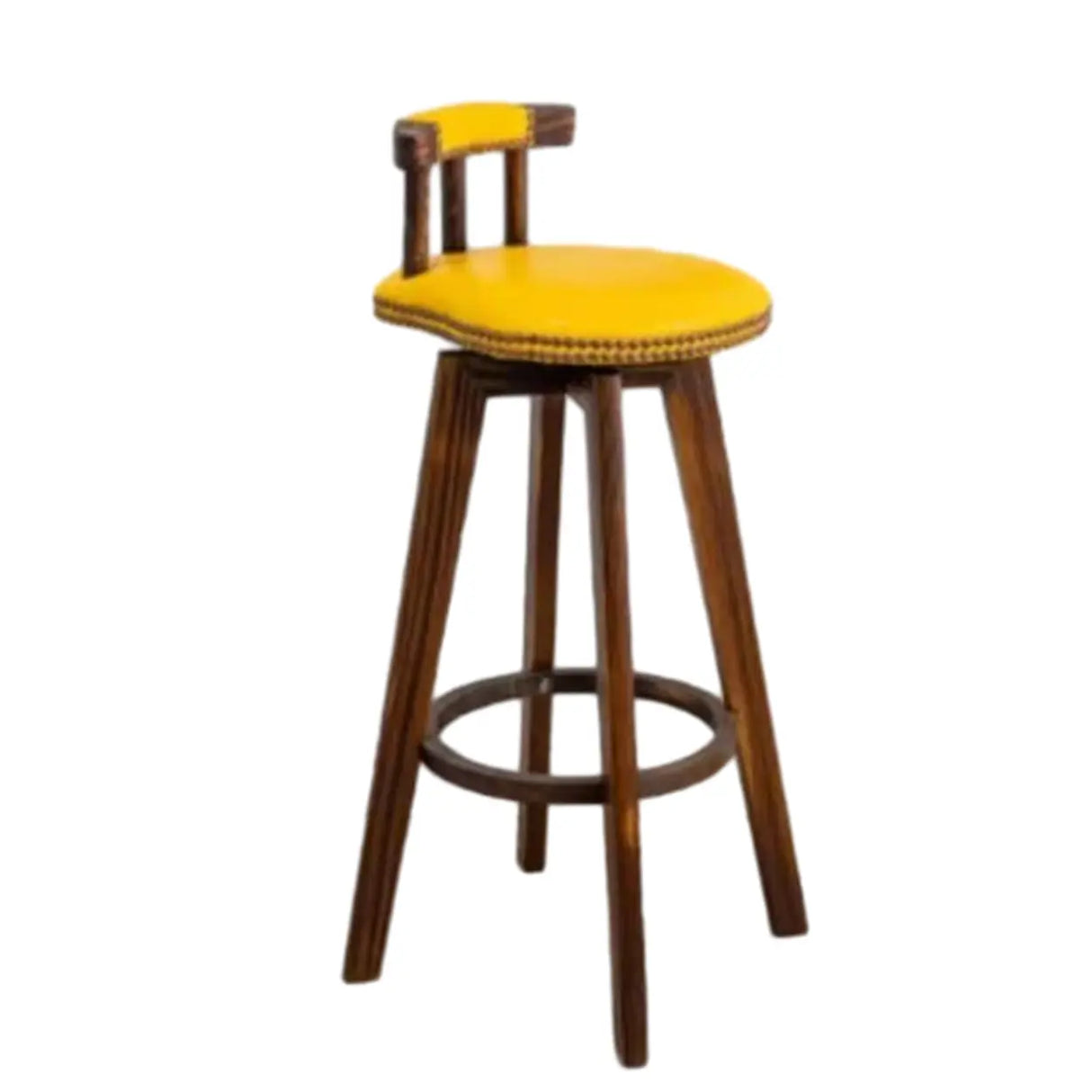 Round Wood Frame Faux Leather Backrest Pine Bar Stool Image - 37
