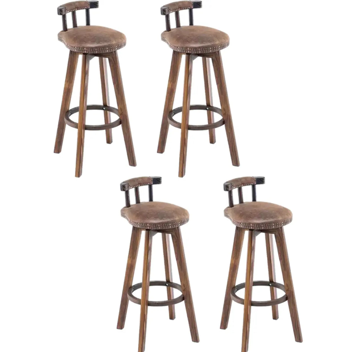 Round Wood Frame Faux Leather Backrest Pine Bar Stool Image - 40