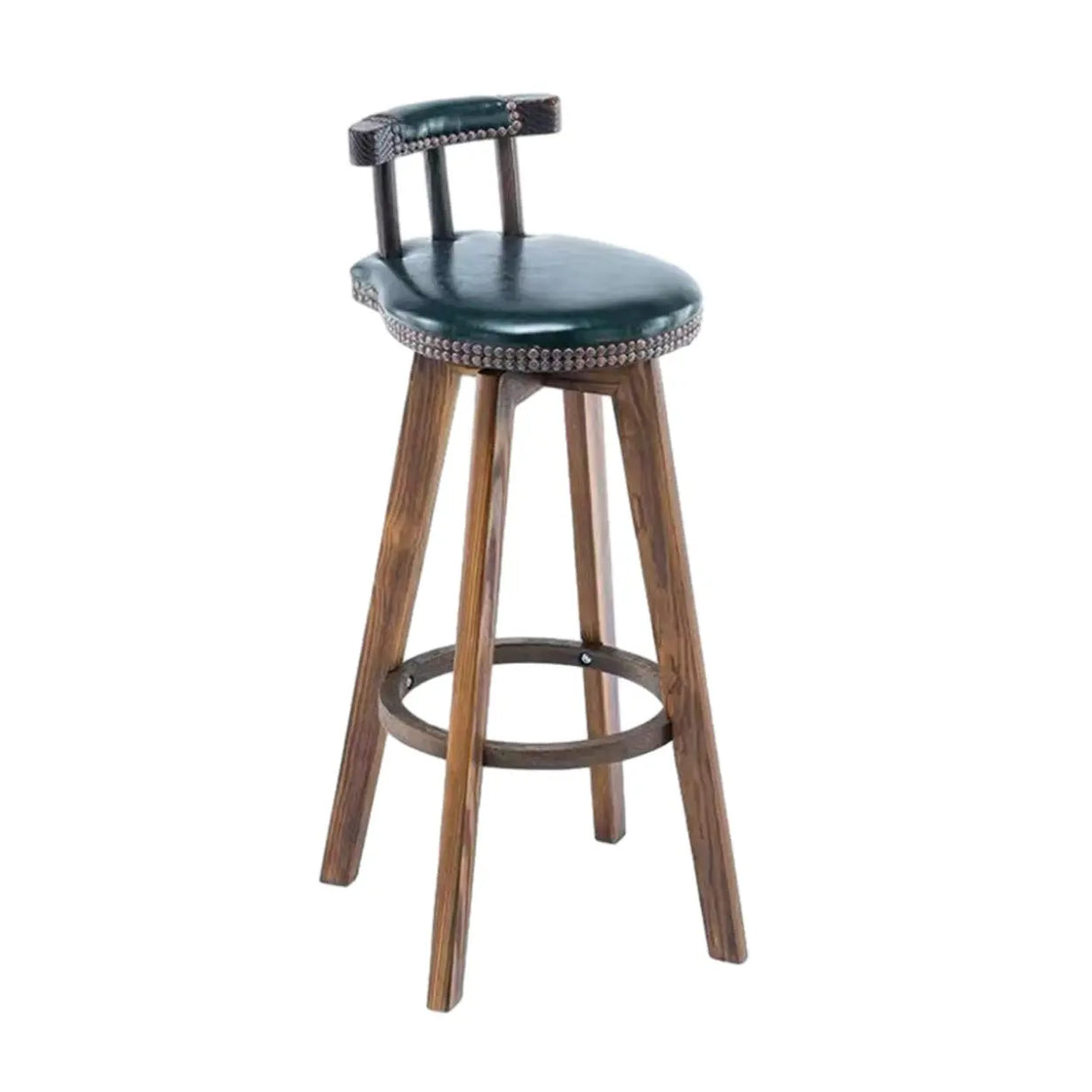Round Wood Frame Faux Leather Backrest Pine Bar Stool Image - 41