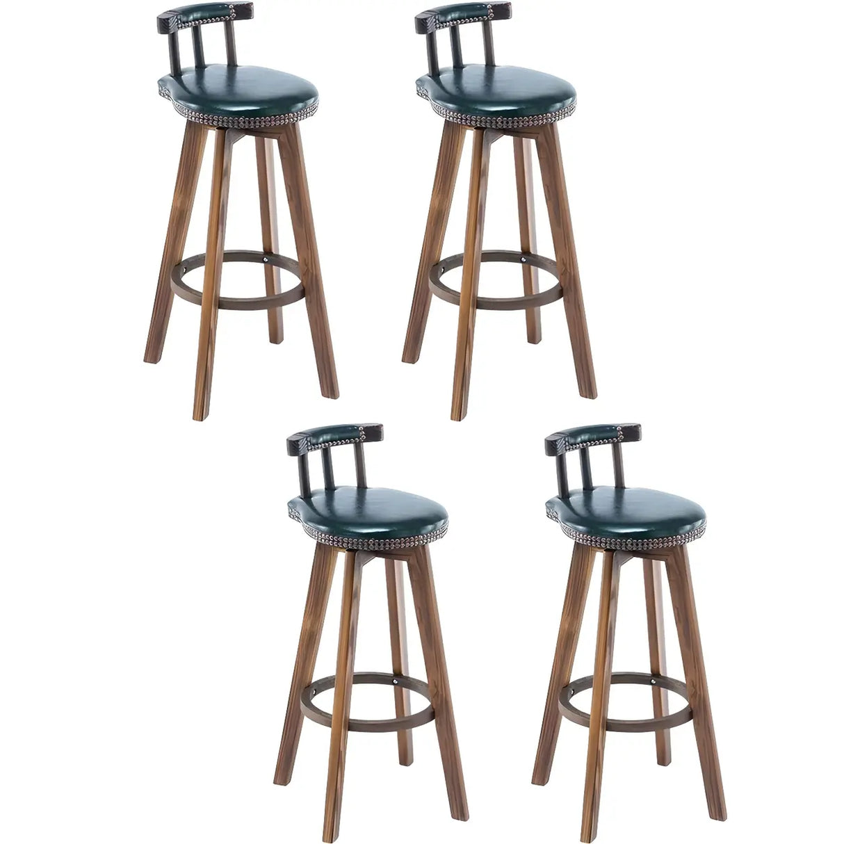 Round Wood Frame Faux Leather Backrest Pine Bar Stool Image - 42