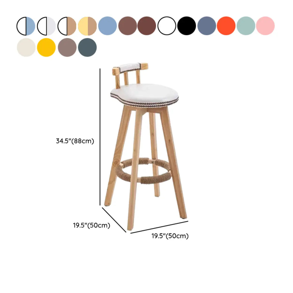 Round Wood Frame Faux Leather Backrest Pine Bar Stool