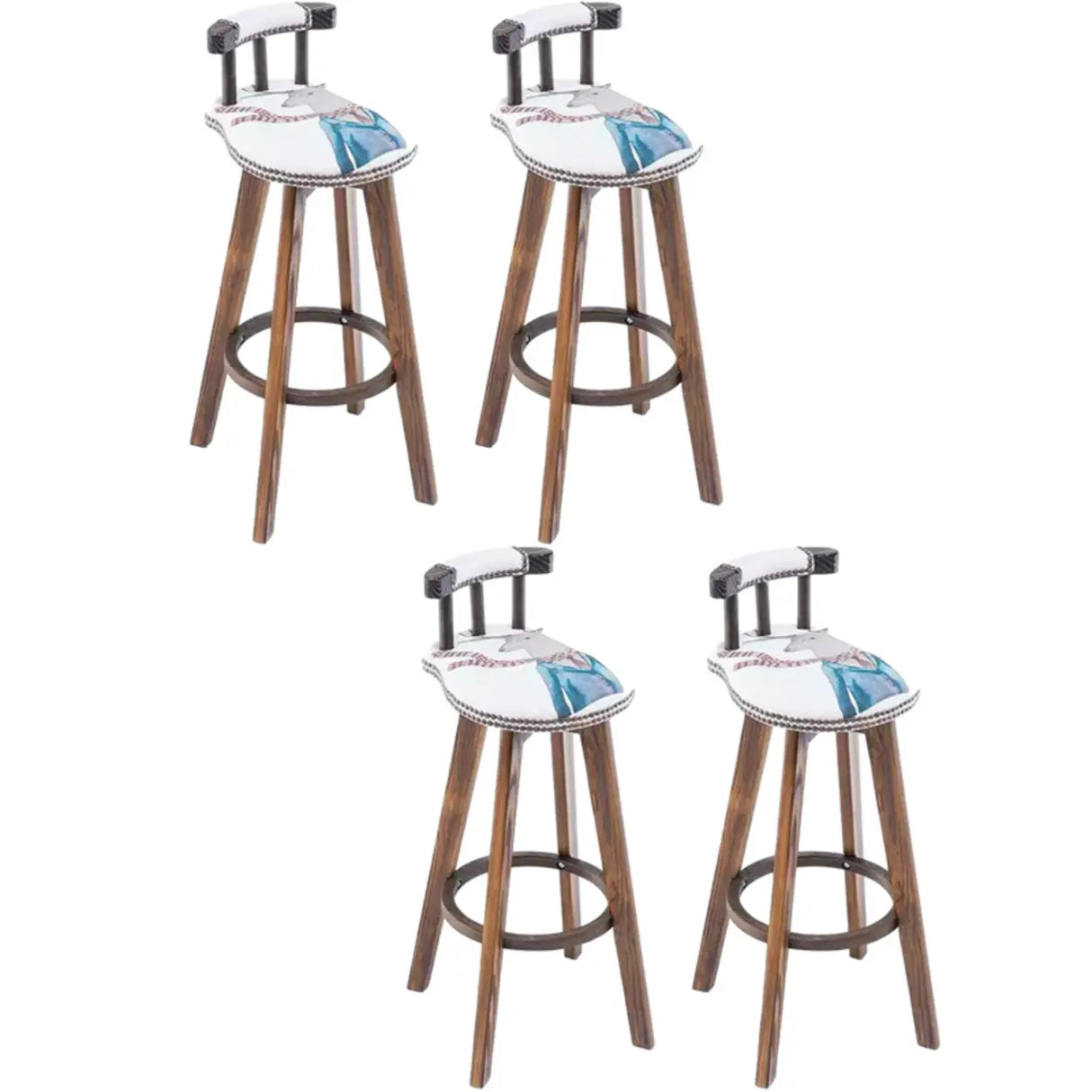 Round Wood Frame Faux Leather Backrest Pine Bar Stool Image - 5