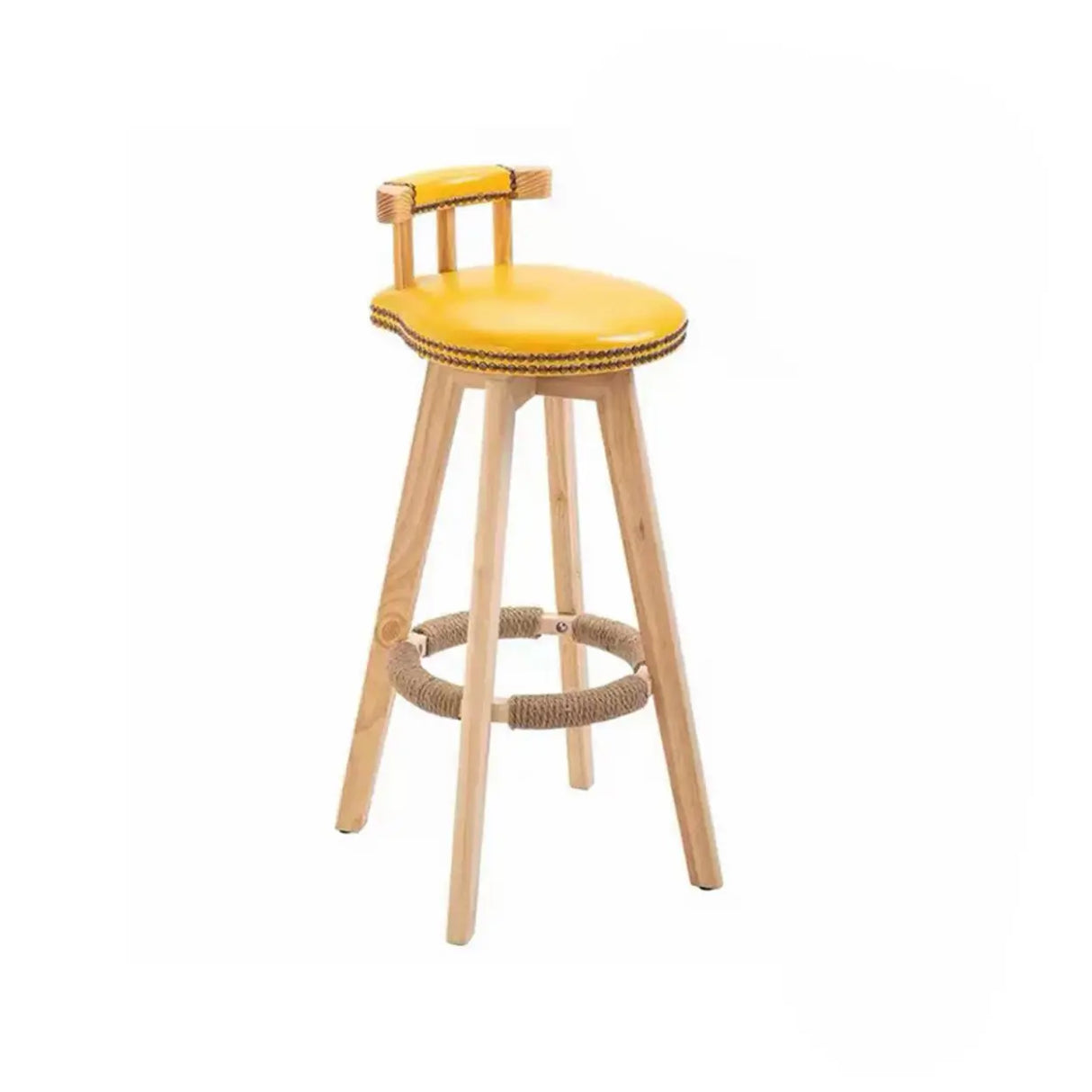 Round Wood Frame Faux Leather Backrest Pine Bar Stool Image - 7