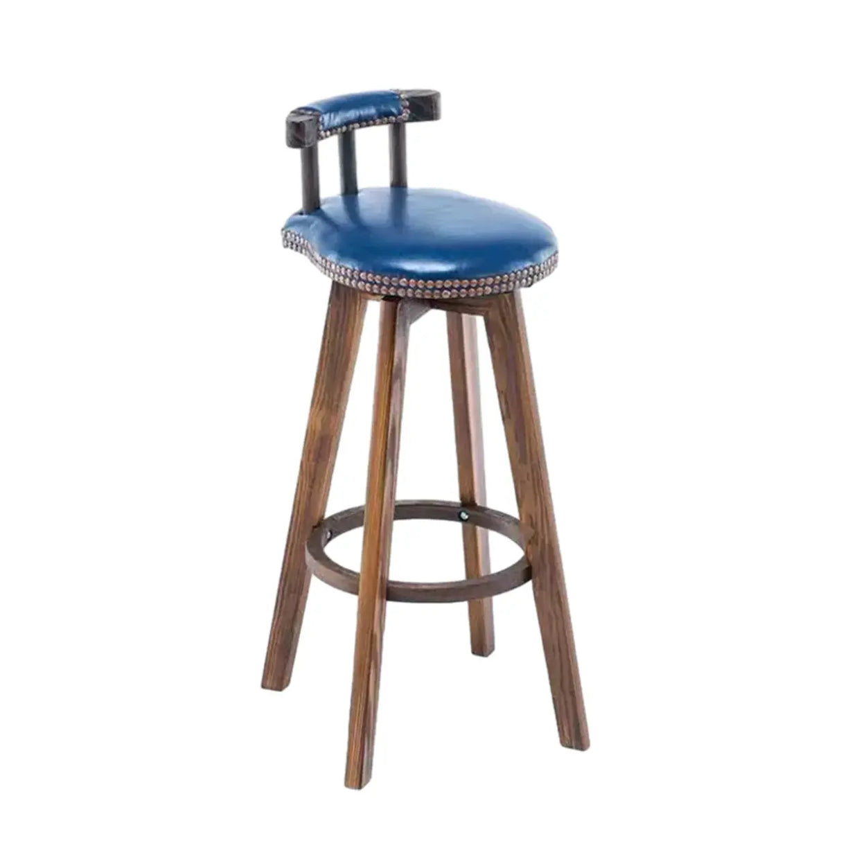 Round Wood Frame Faux Leather Backrest Pine Bar Stool Image - 9