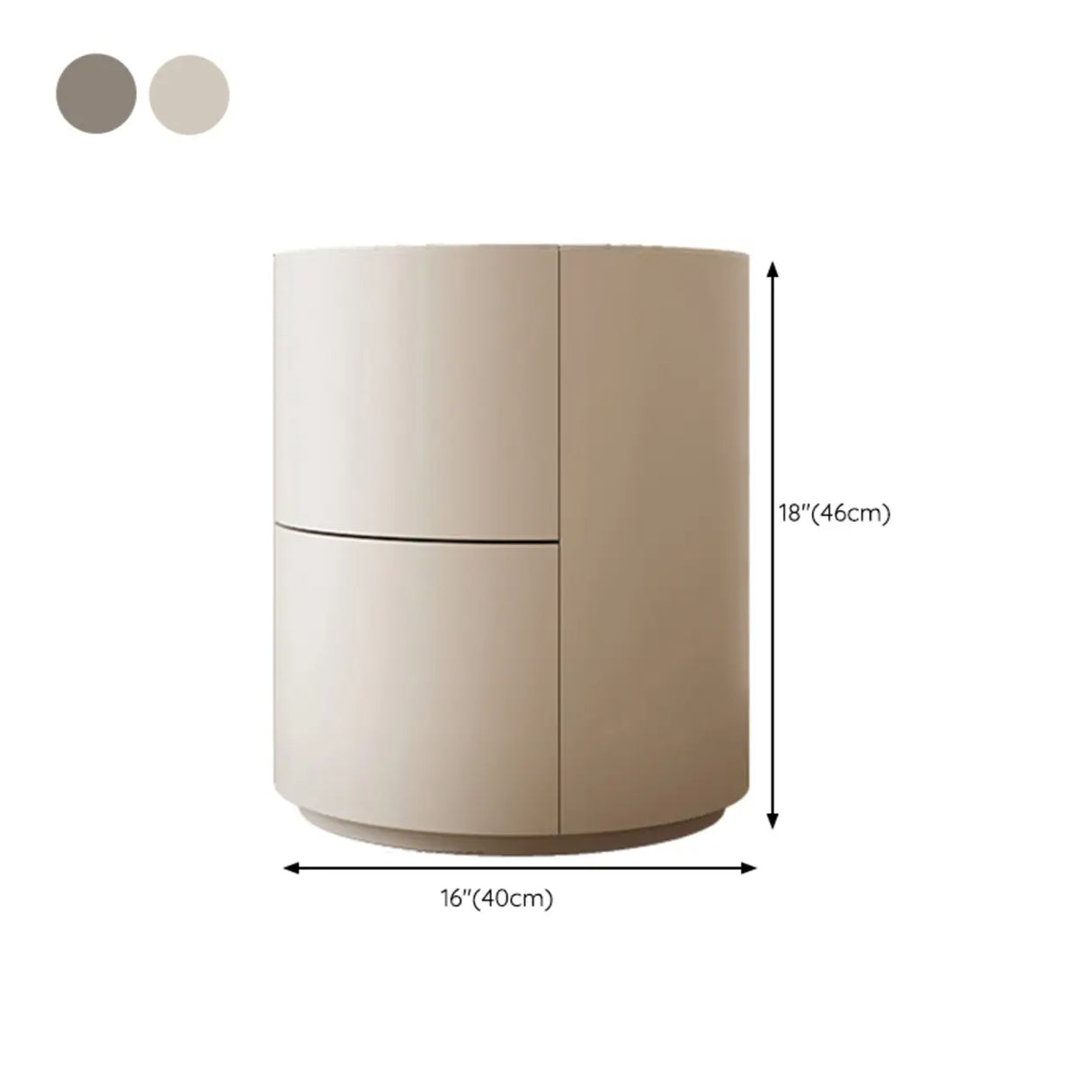 Round Wooden White Compact Nightstand with Drawers