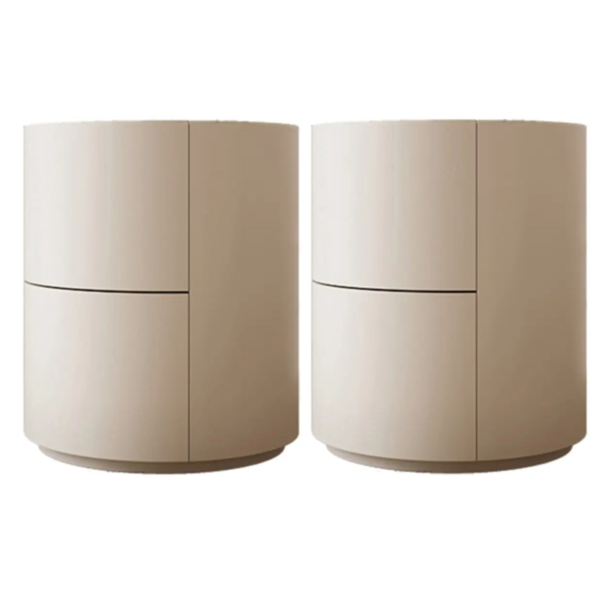 Round Wooden White Compact Nightstand with Drawers Image - 2