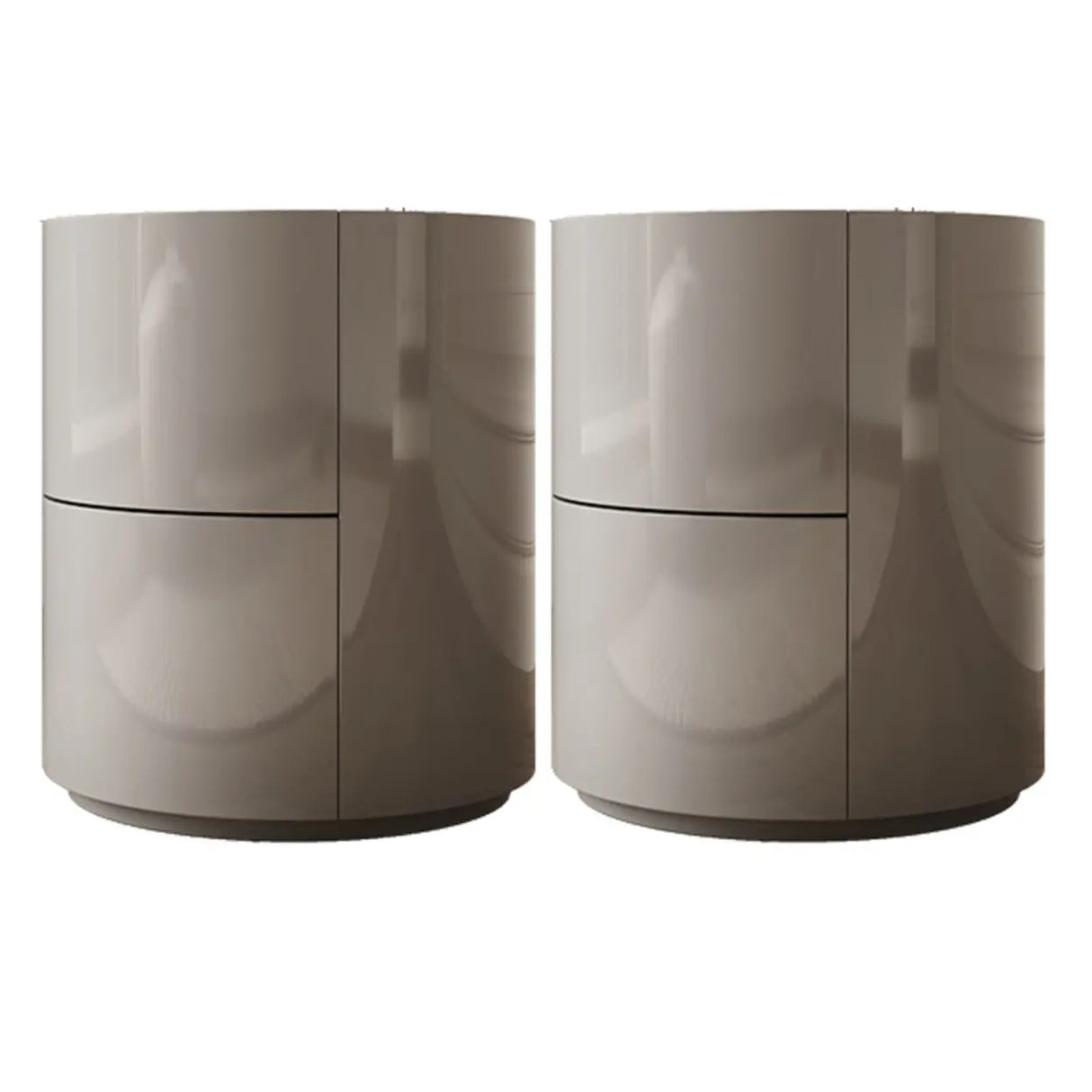 Round Wooden White Compact Nightstand with Drawers Image - 3