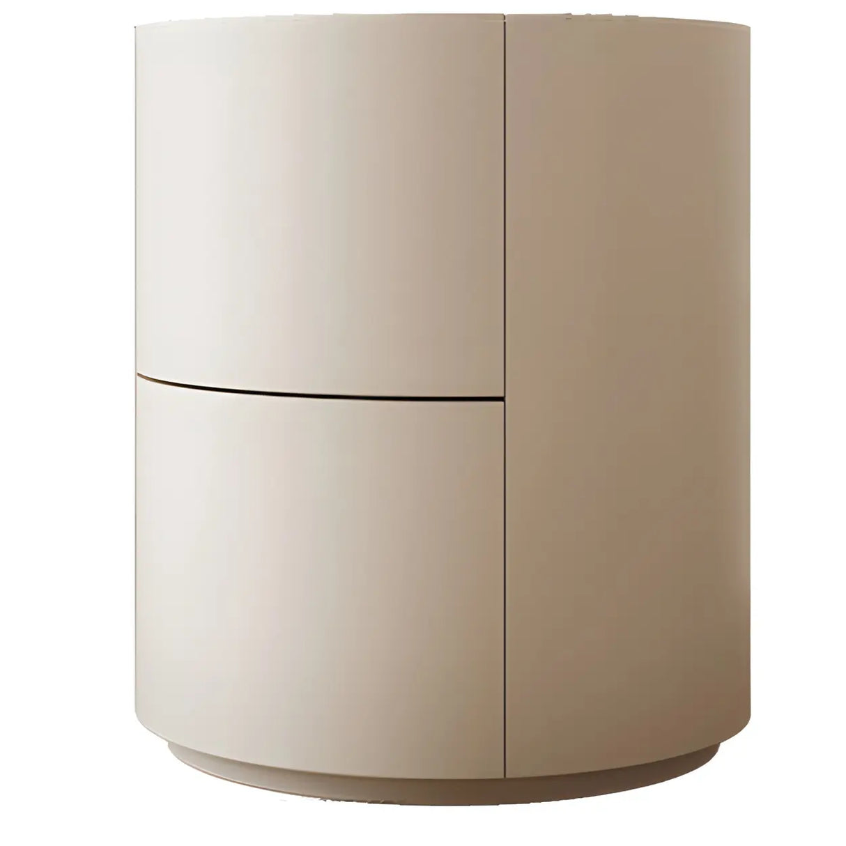 Round Wooden White Compact Nightstand with Drawers Image - 7