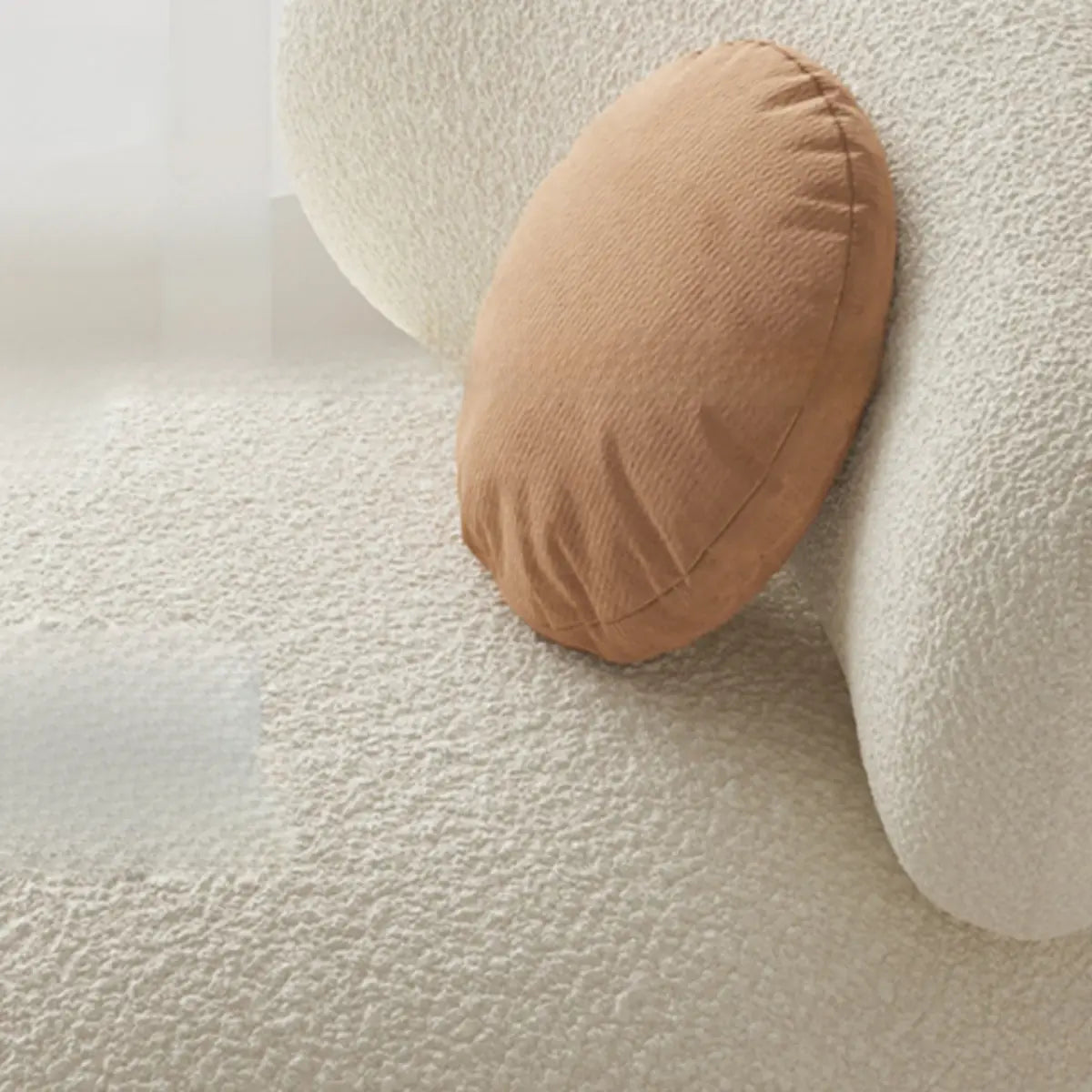 Rounded Beige Sherpa Four Legs Fixed Back Side Chair Image - 12