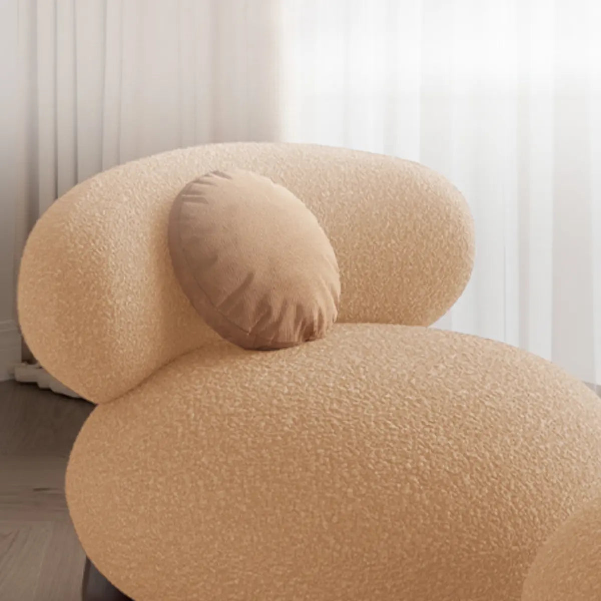 Rounded Beige Sherpa Four Legs Fixed Back Side Chair Image - 13