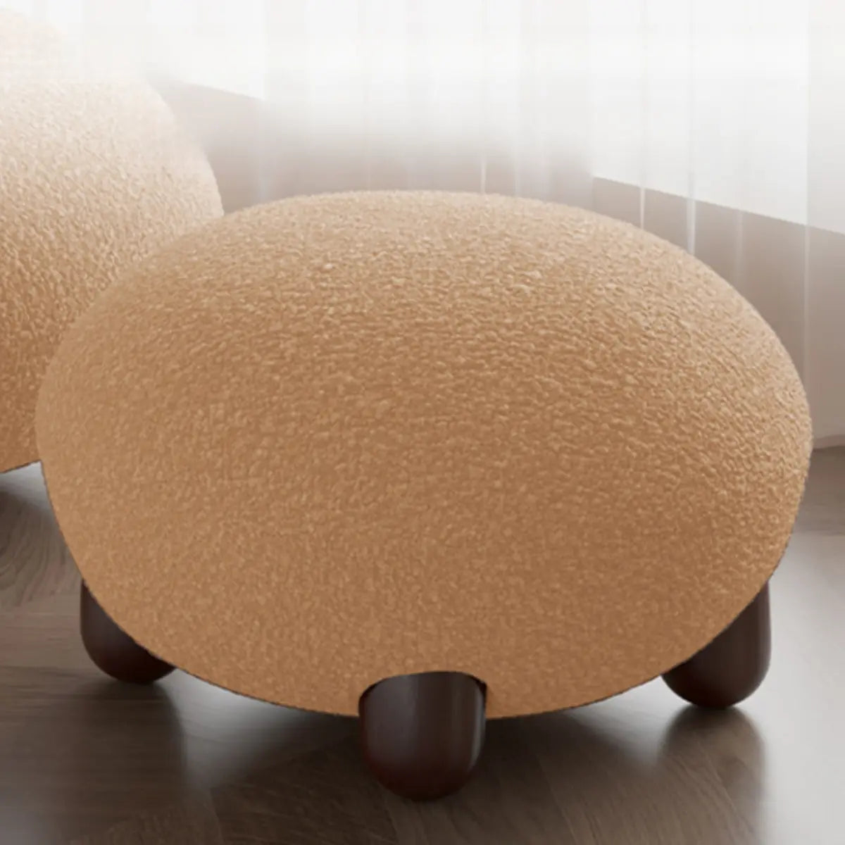 Rounded Beige Sherpa Four Legs Fixed Back Side Chair Image - 14