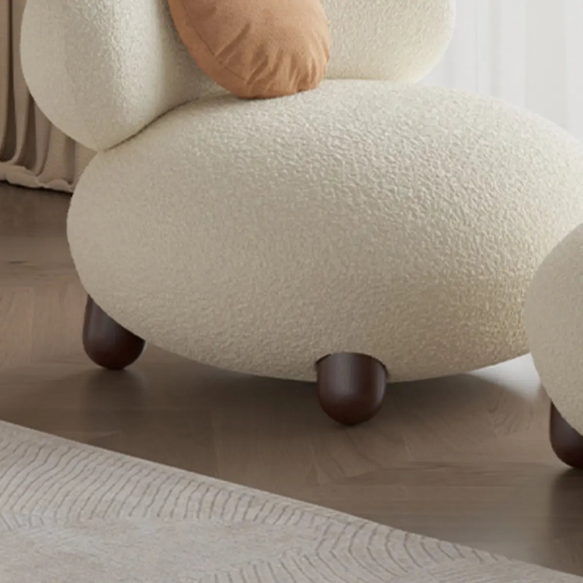 Rounded Beige Sherpa Four Legs Fixed Back Side Chair Image - 15