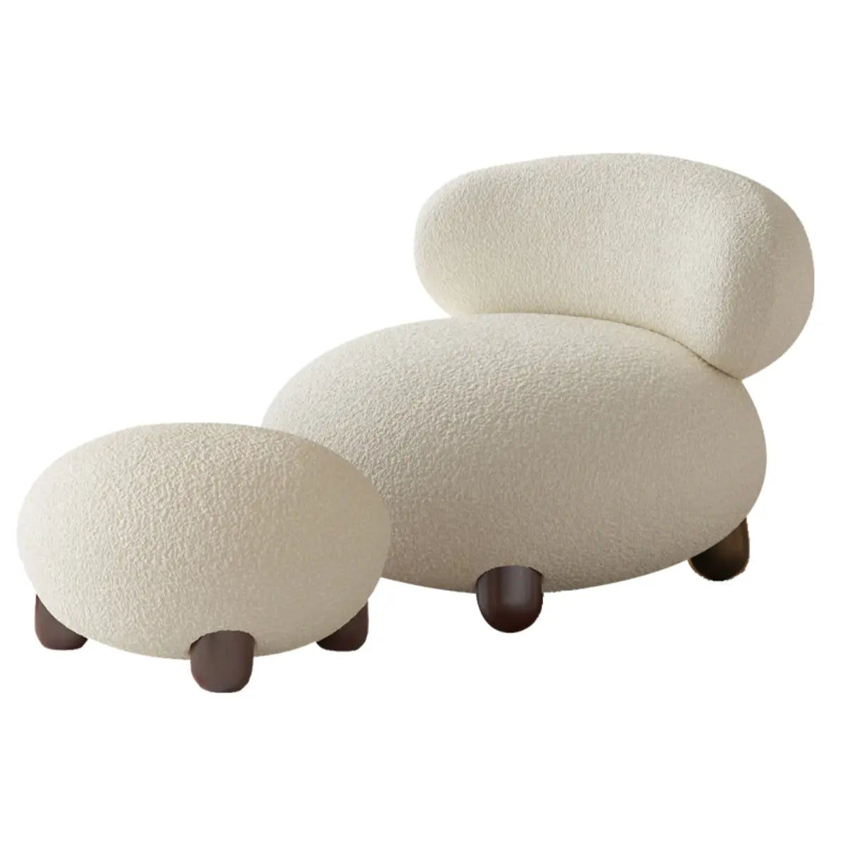 Rounded Beige Sherpa Four Legs Fixed Back Side Chair Image - 5