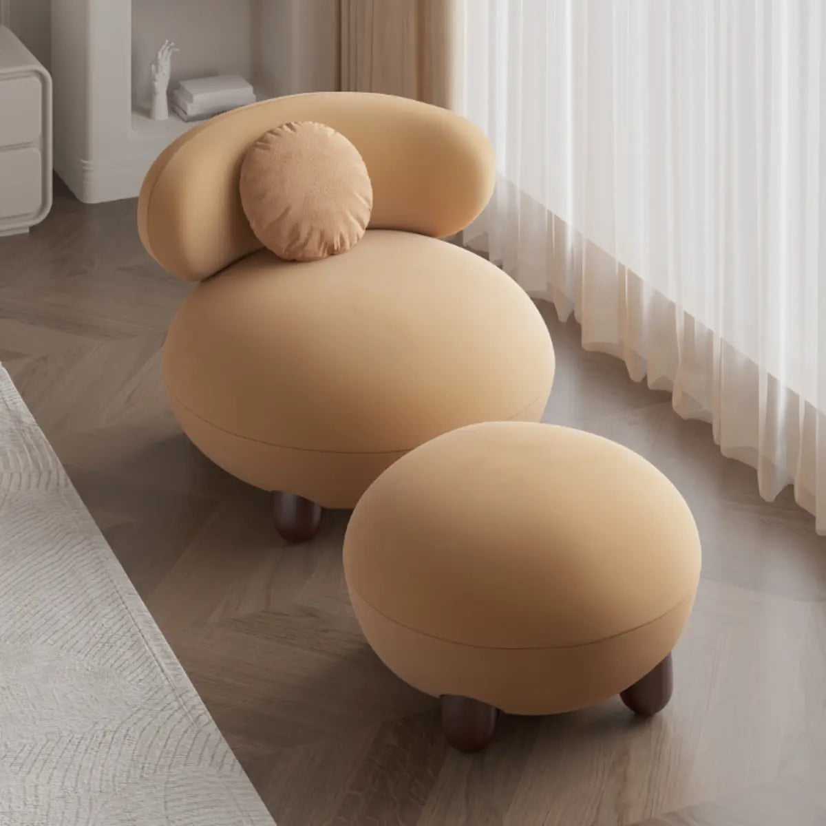 Rounded Beige Sherpa Four Legs Fixed Back Side Chair Image - 6