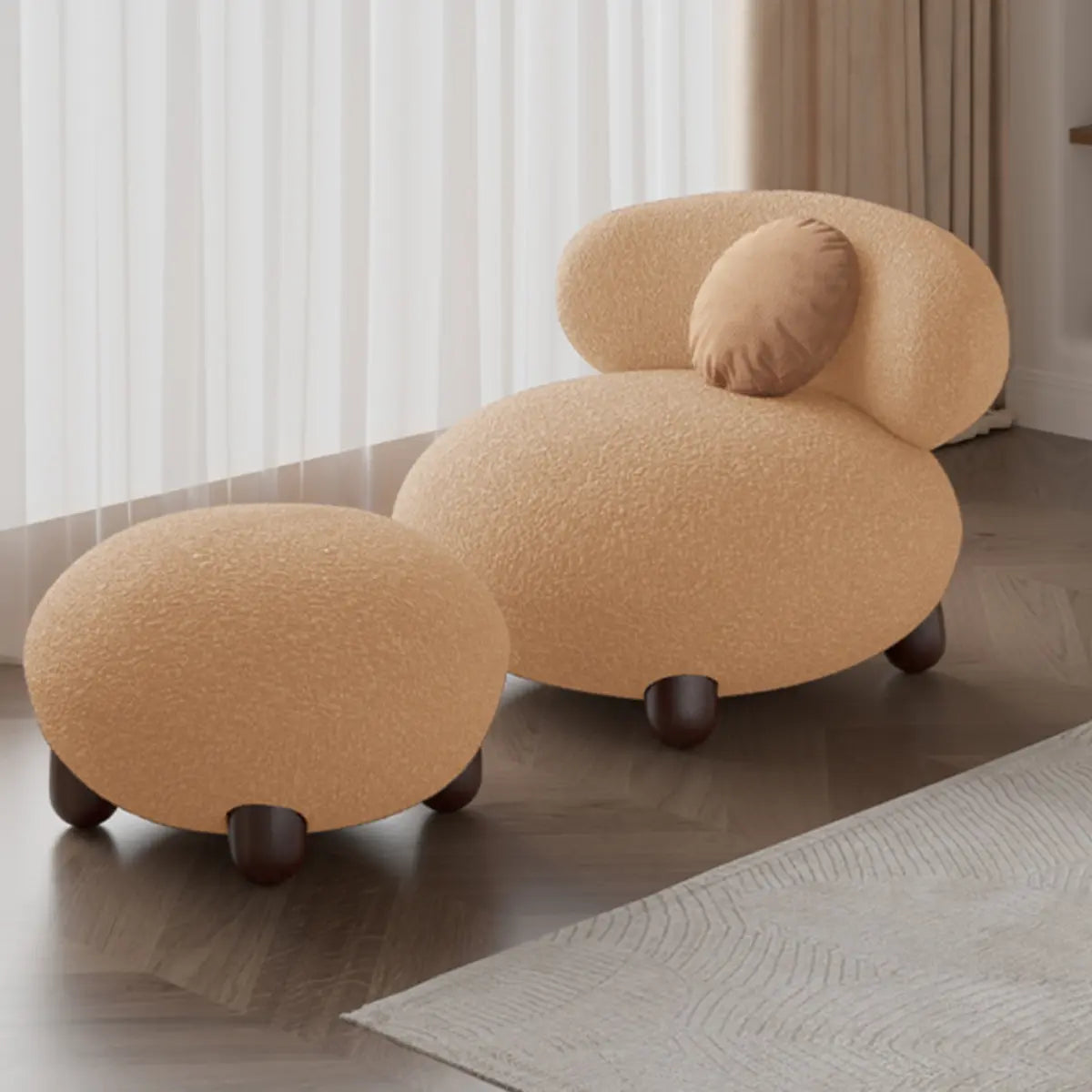 Rounded Beige Sherpa Four Legs Fixed Back Side Chair Image - 8