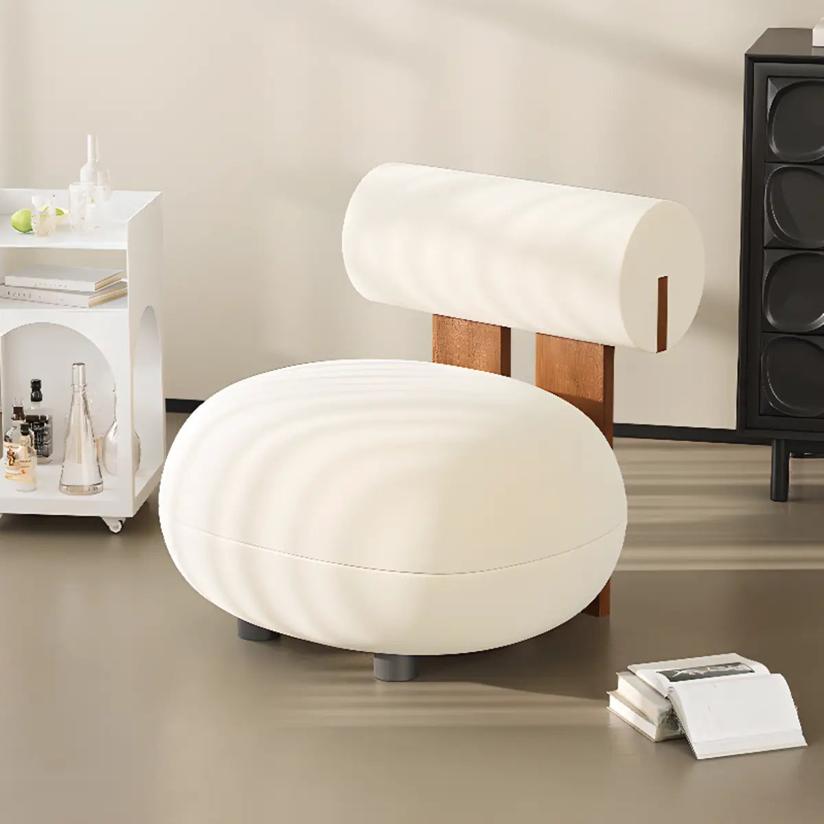 Rounded White Frosted Velvet Fixed Back Accent Chair Image - 1