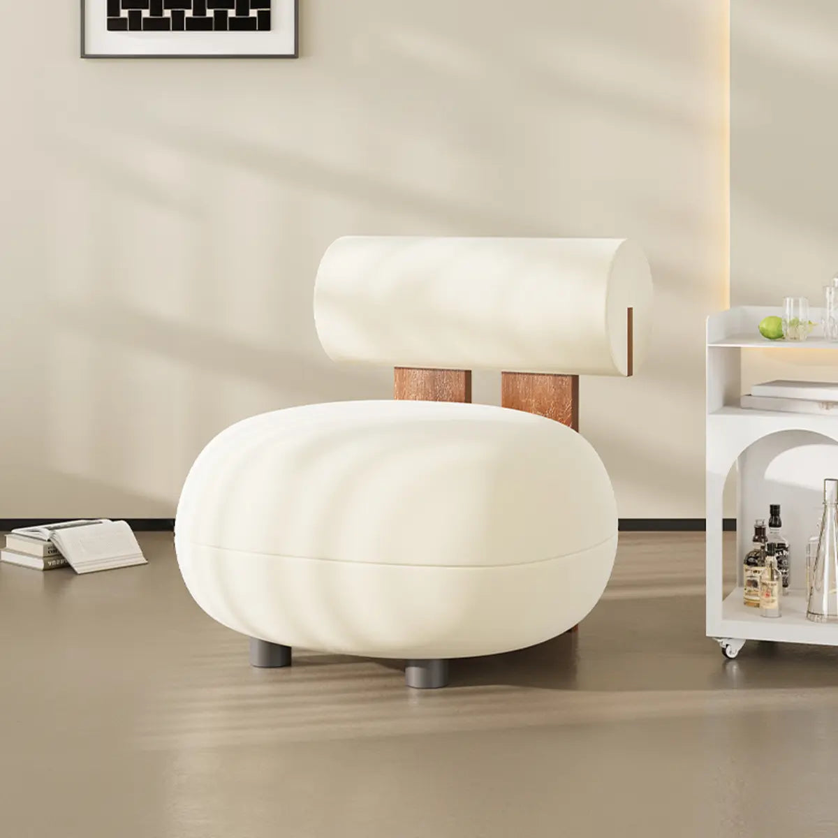 Rounded White Frosted Velvet Fixed Back Accent Chair Image - 3