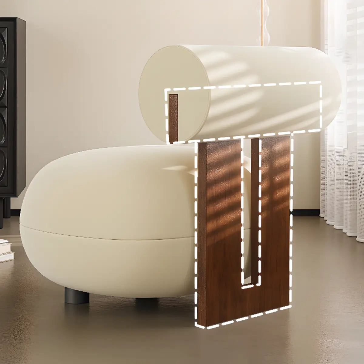 Rounded White Frosted Velvet Fixed Back Accent Chair Image - 4