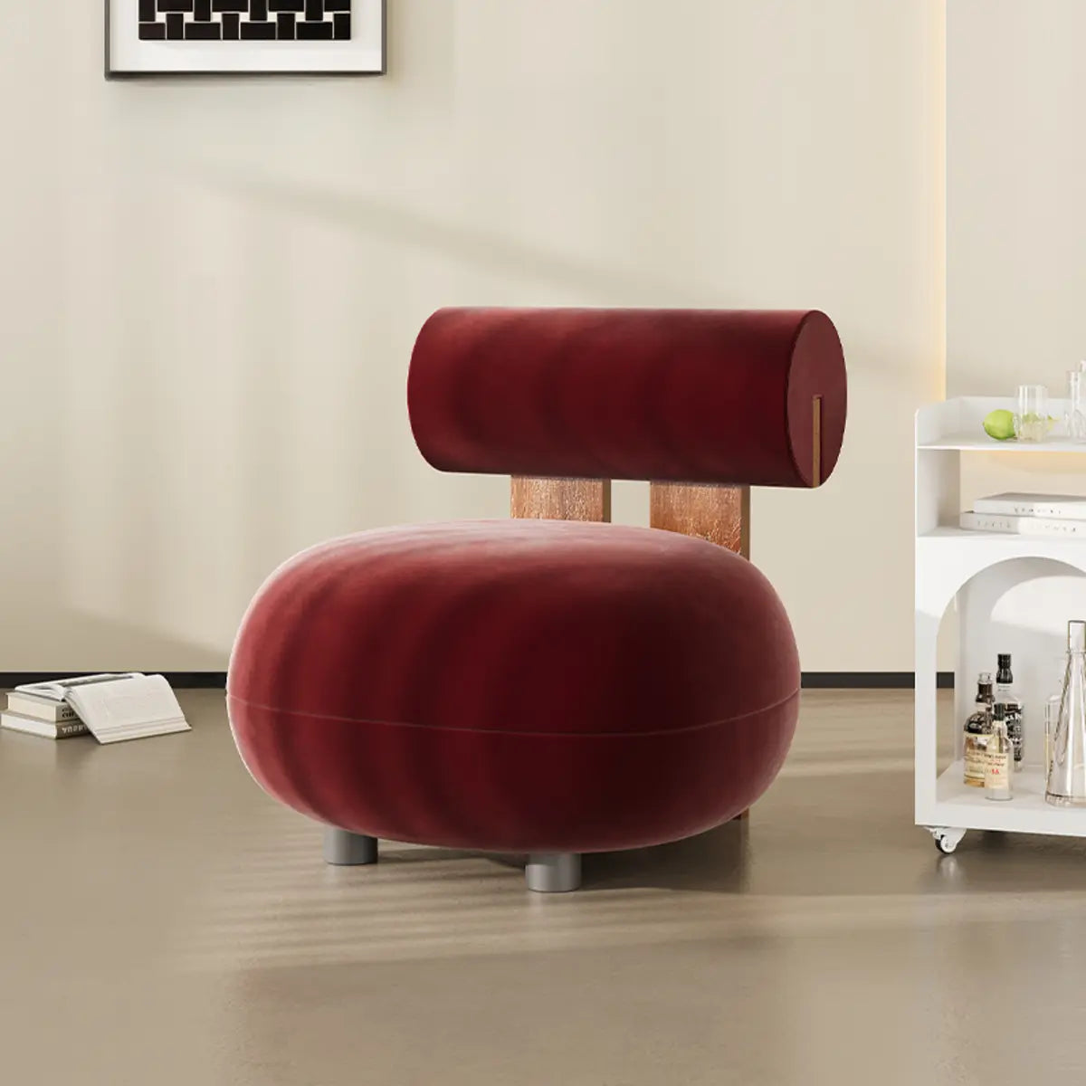 Rounded White Frosted Velvet Fixed Back Accent Chair Image - 5