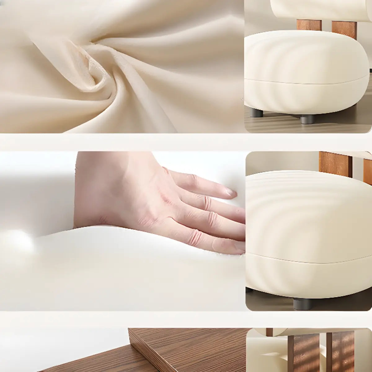 Rounded White Frosted Velvet Fixed Back Accent Chair Image - 6