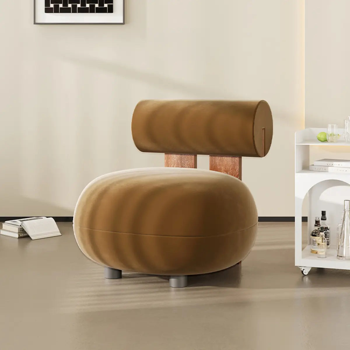 Rounded White Frosted Velvet Fixed Back Accent Chair Image - 7