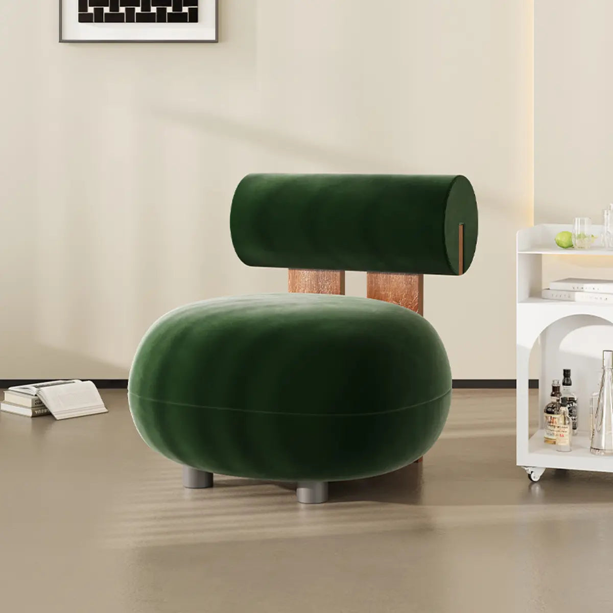 Rounded White Frosted Velvet Fixed Back Accent Chair Image - 9