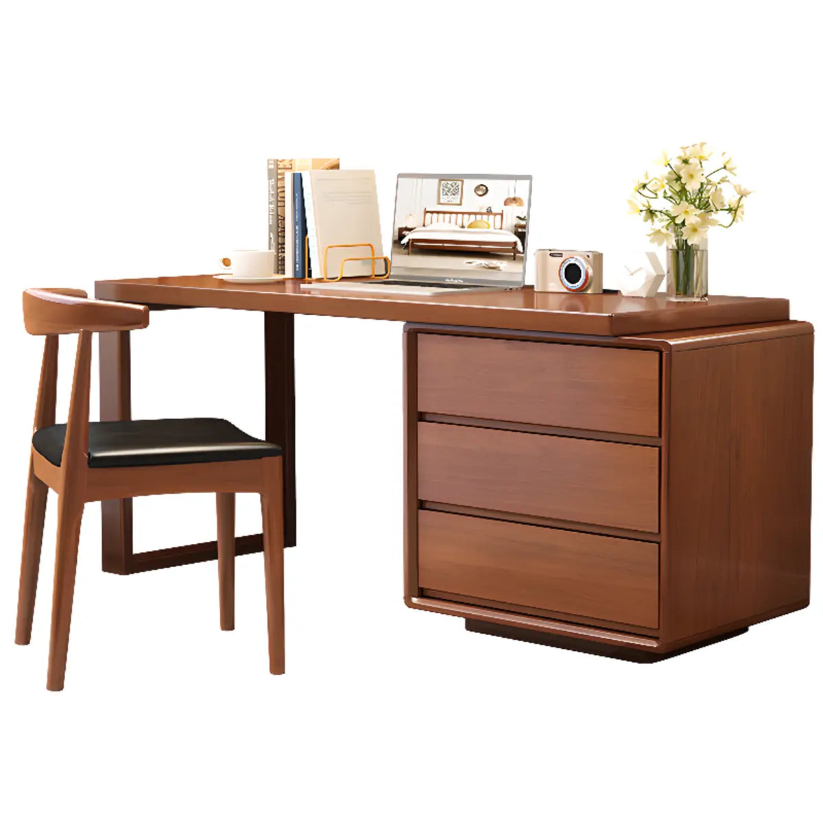 Rubberwood Butcher Block Drawers Extension Writing Desk Image - 10