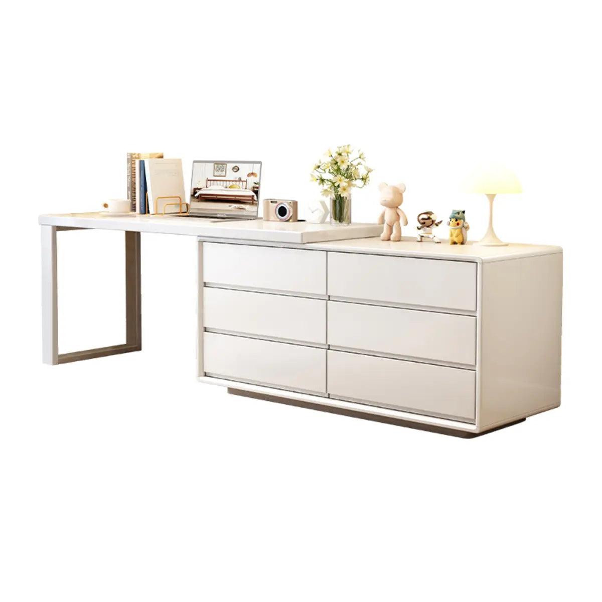 Rubberwood Butcher Block Drawers Extension Writing Desk Image - 11