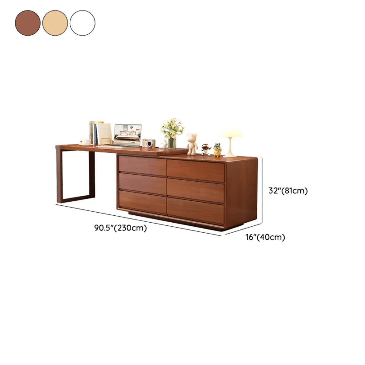 Rubberwood Butcher Block Drawers Extension Writing Desk Image - 19