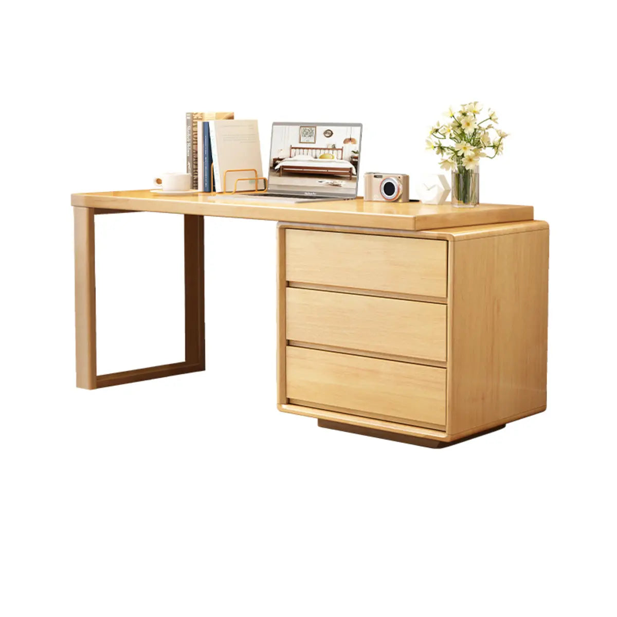 Rubberwood Butcher Block Drawers Extension Writing Desk Image - 3