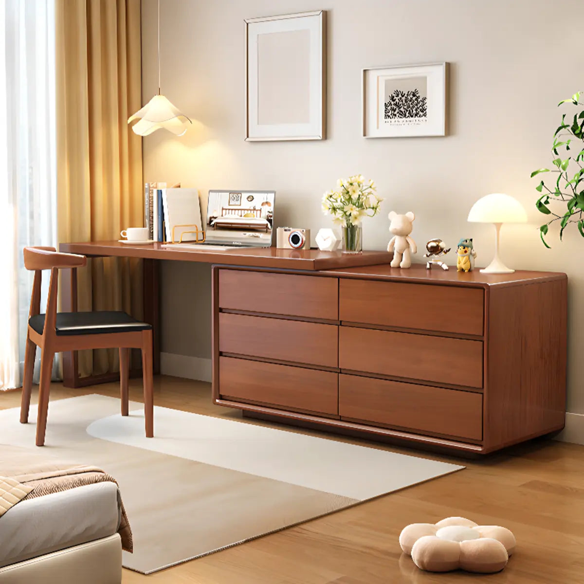 Rubberwood Butcher Block Drawers Extension Writing Desk Image - 4