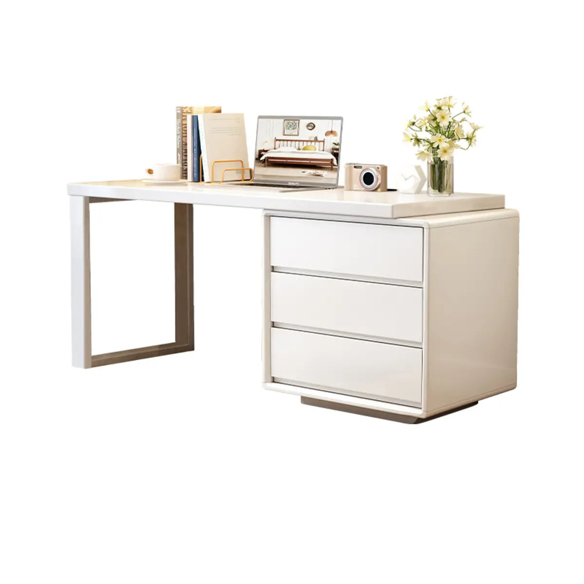 Rubberwood Butcher Block Drawers Extension Writing Desk Image - 5