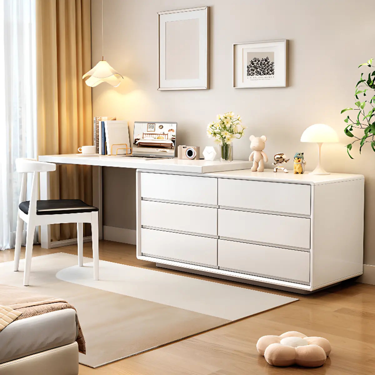 Rubberwood Butcher Block Drawers Extension Writing Desk Image - 6