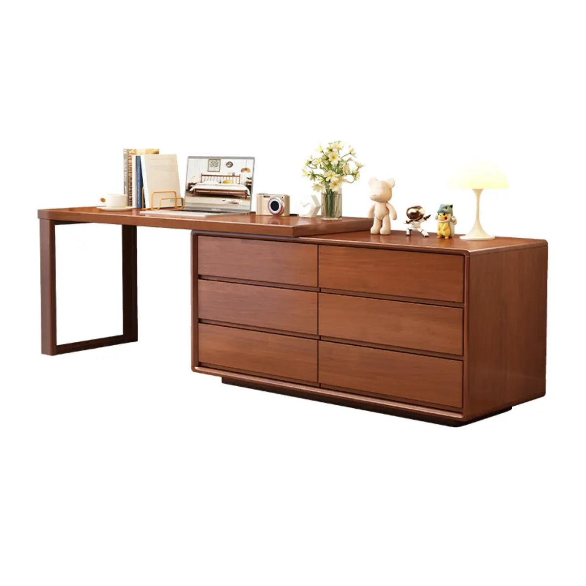 Rubberwood Butcher Block Drawers Extension Writing Desk Image - 7