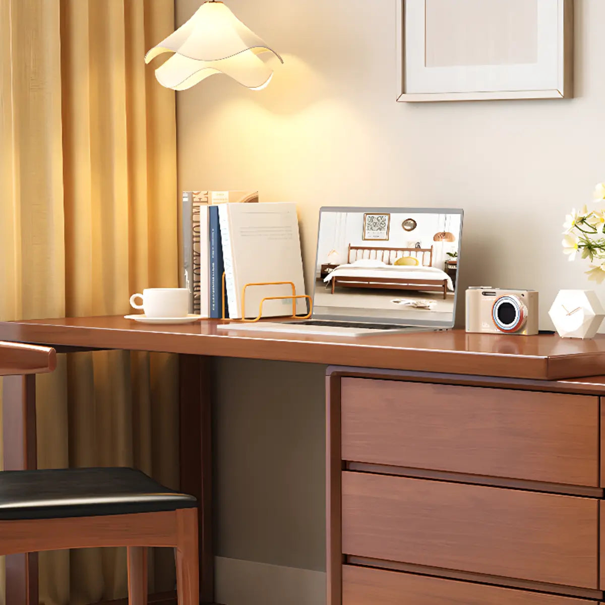 Rubberwood Butcher Block Drawers Extension Writing Desk Image - 8