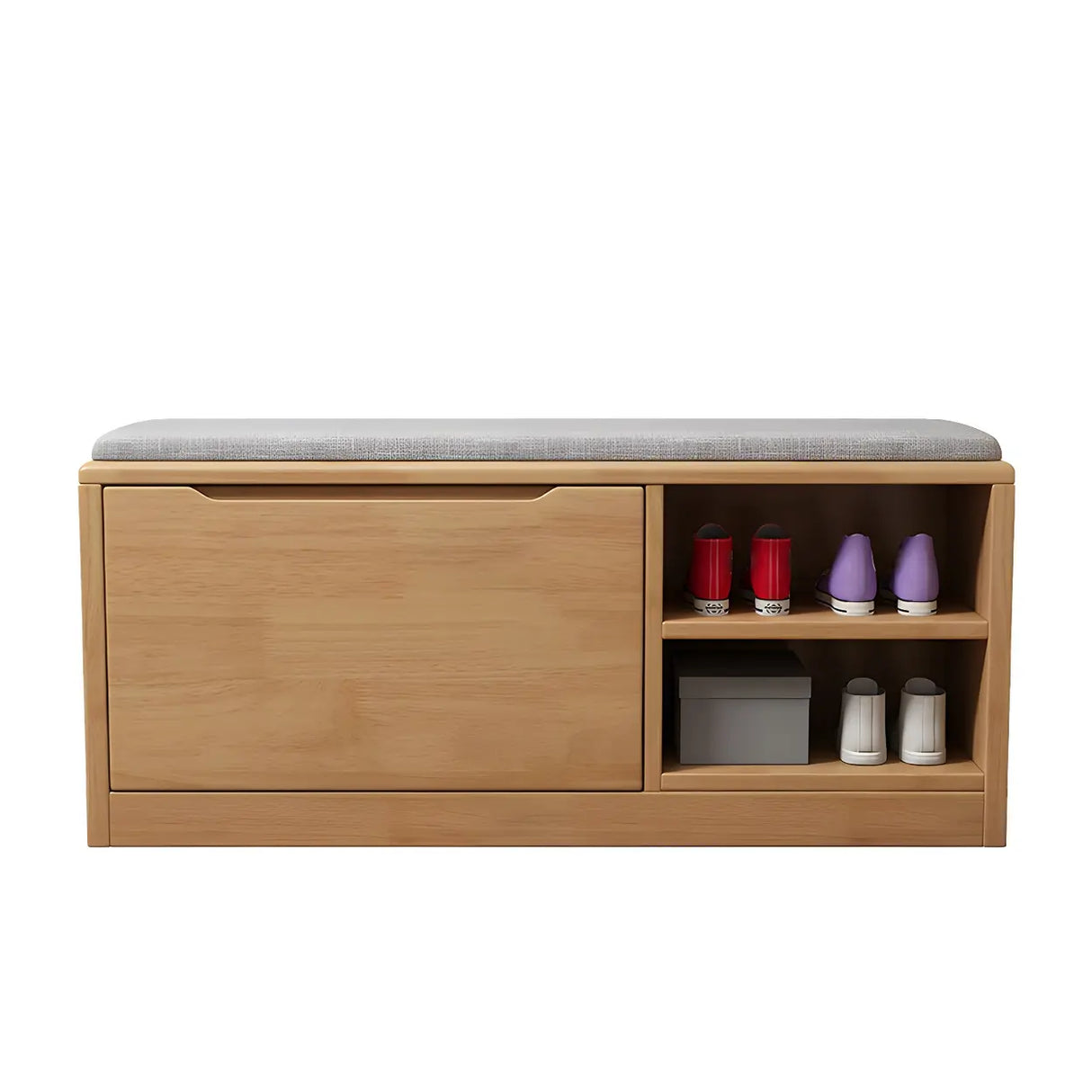 Rubberwood Linen Blend Entryway Bench with Shoe Storage Image - 13
