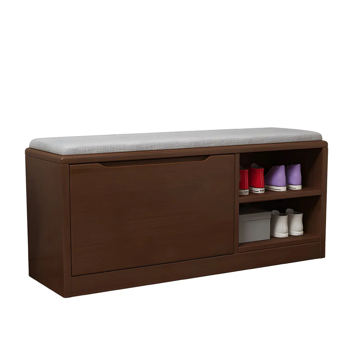 Rubberwood Linen Blend Entryway Bench with Shoe Storage Image - 14