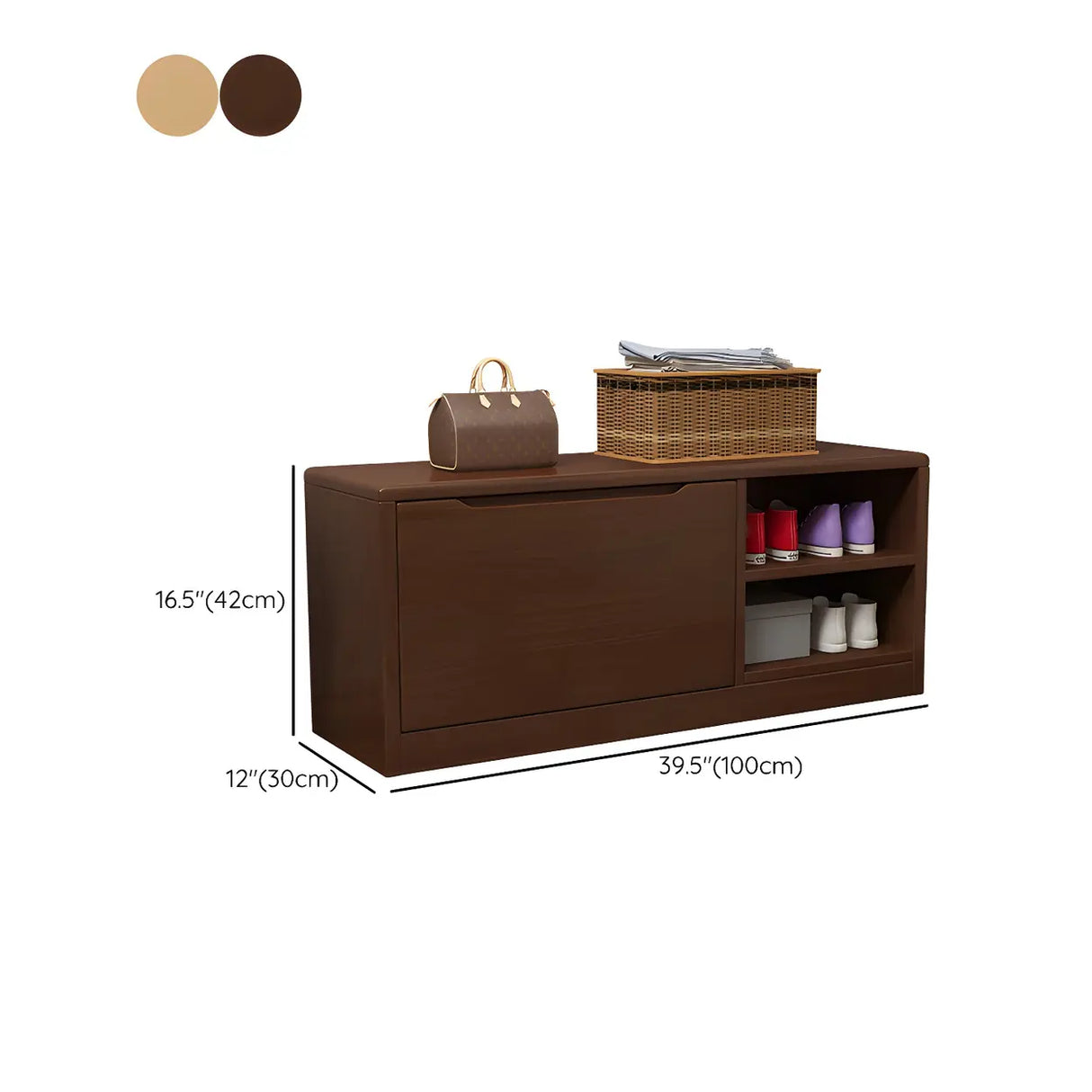 Rubberwood Linen Blend Entryway Bench with Shoe Storage Image - 17