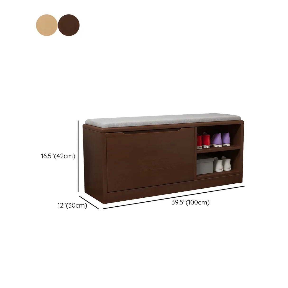 Rubberwood Linen Blend Entryway Bench with Shoe Storage Image - 18