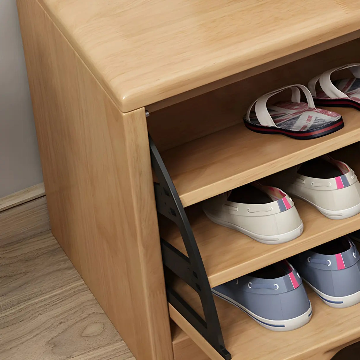 Rubberwood Linen Blend Entryway Bench with Shoe Storage Image - 4