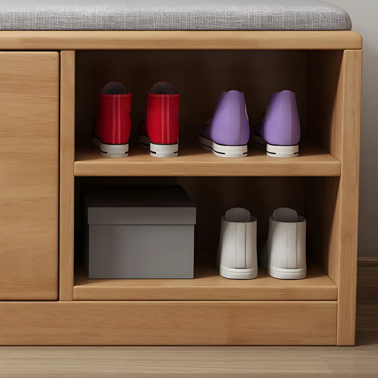 Rubberwood Linen Blend Entryway Bench with Shoe Storage Image - 6