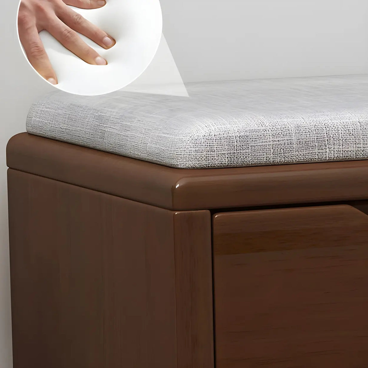 Rubberwood Linen Blend Entryway Bench with Shoe Storage Image - 7