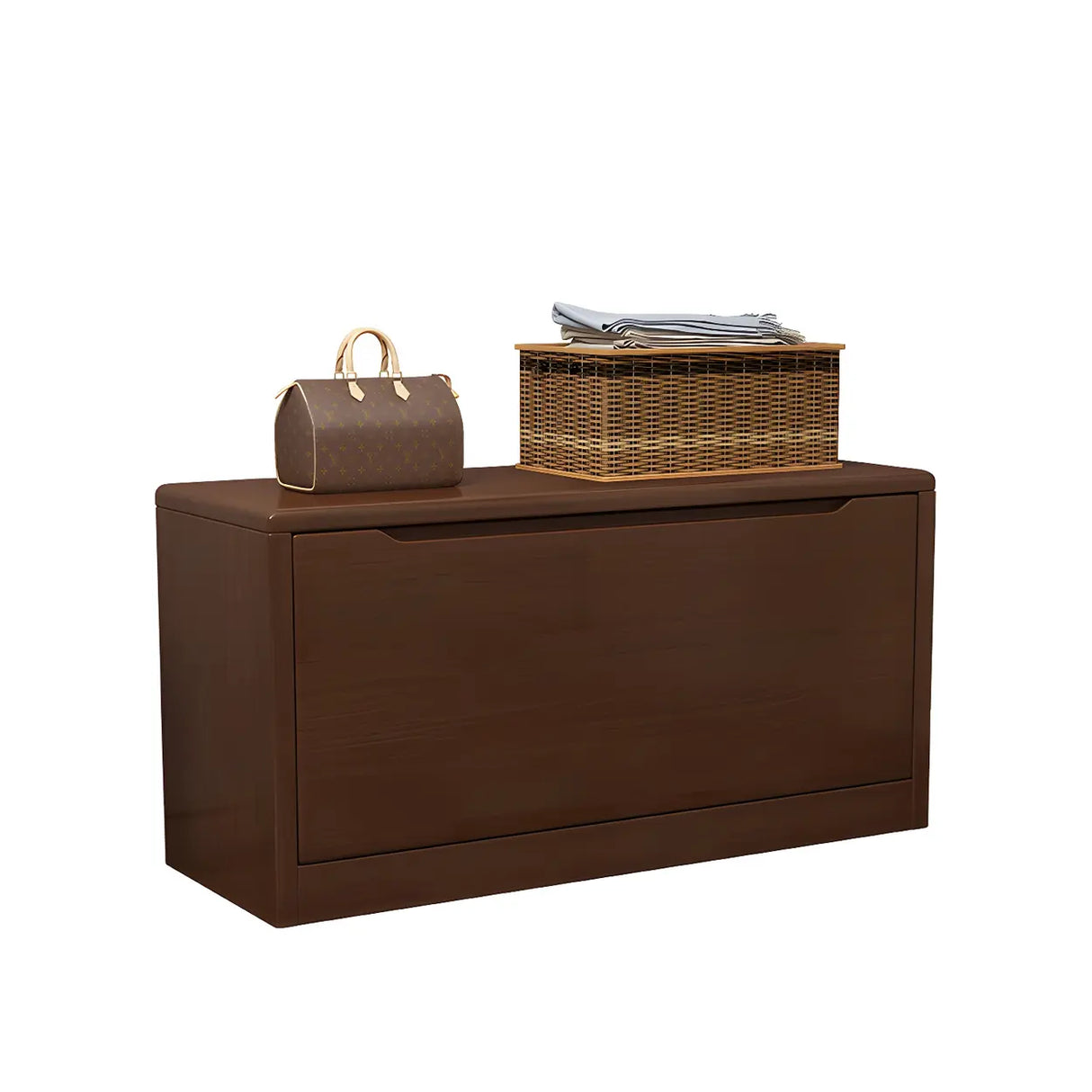 Rubberwood Linen Blend Entryway Bench with Shoe Storage Image - 8