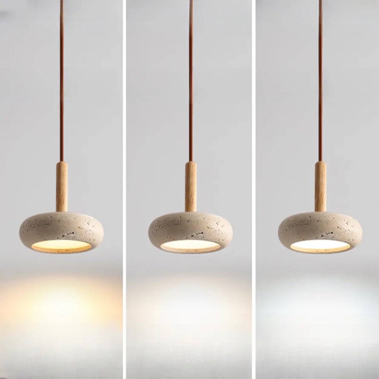 Rusti Natural Finish Sintered Stone Drum Pendant Light Image - 9