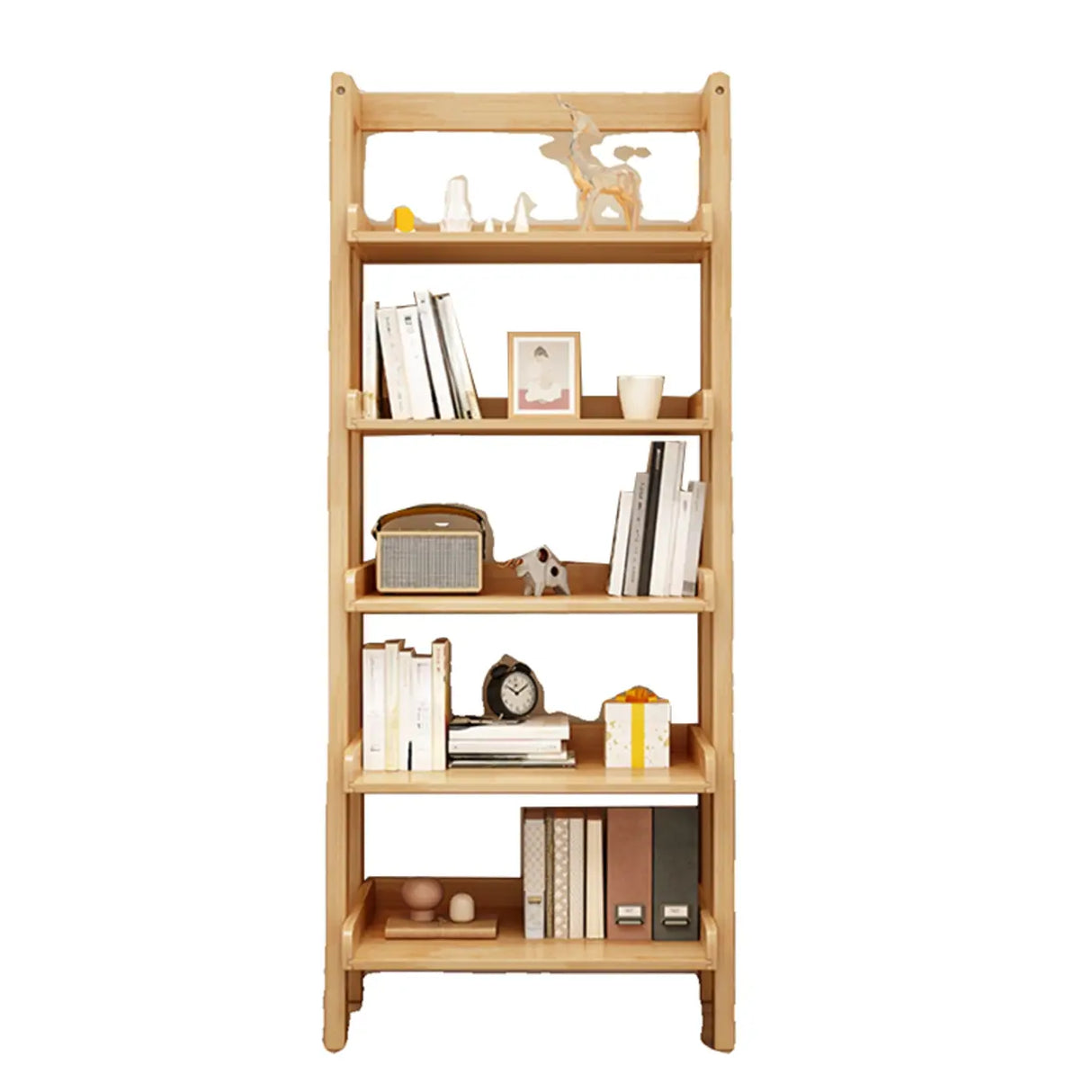 Rustic Ash Wood Simple Ladder Open Back Bookshelf Image - 10