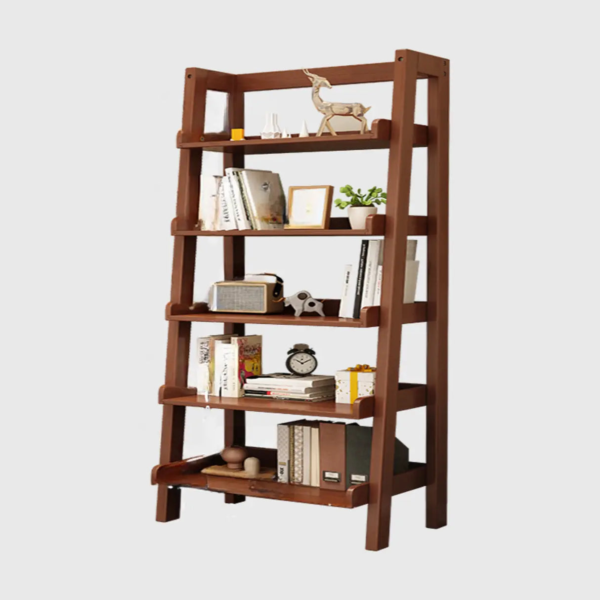 Rustic Ash Wood Simple Ladder Open Back Bookshelf Image - 11