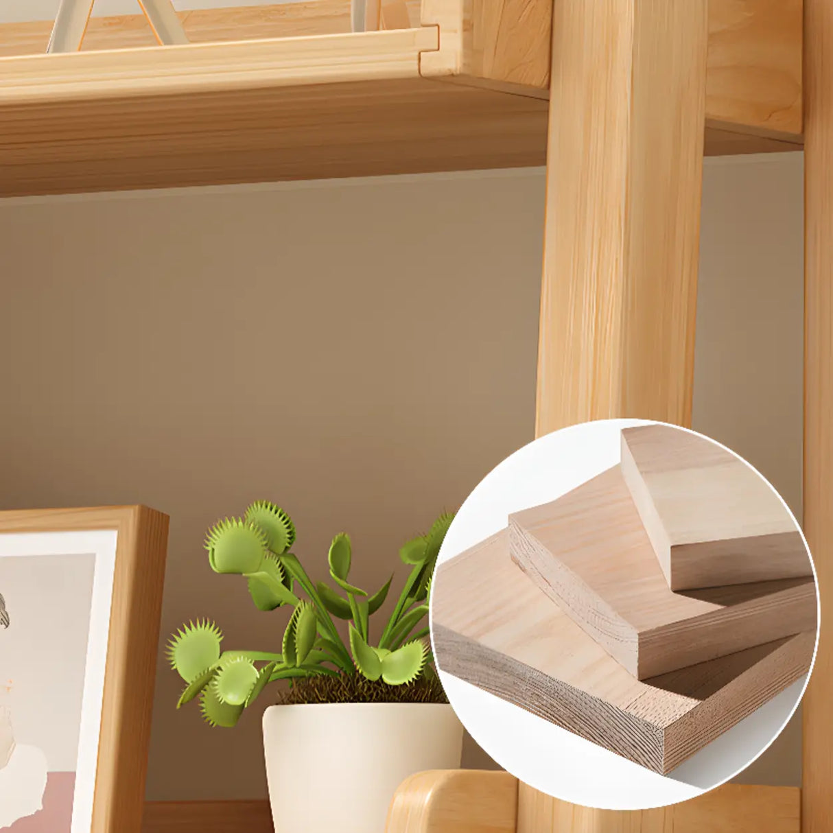 Rustic Ash Wood Simple Ladder Open Back Bookshelf Image - 12