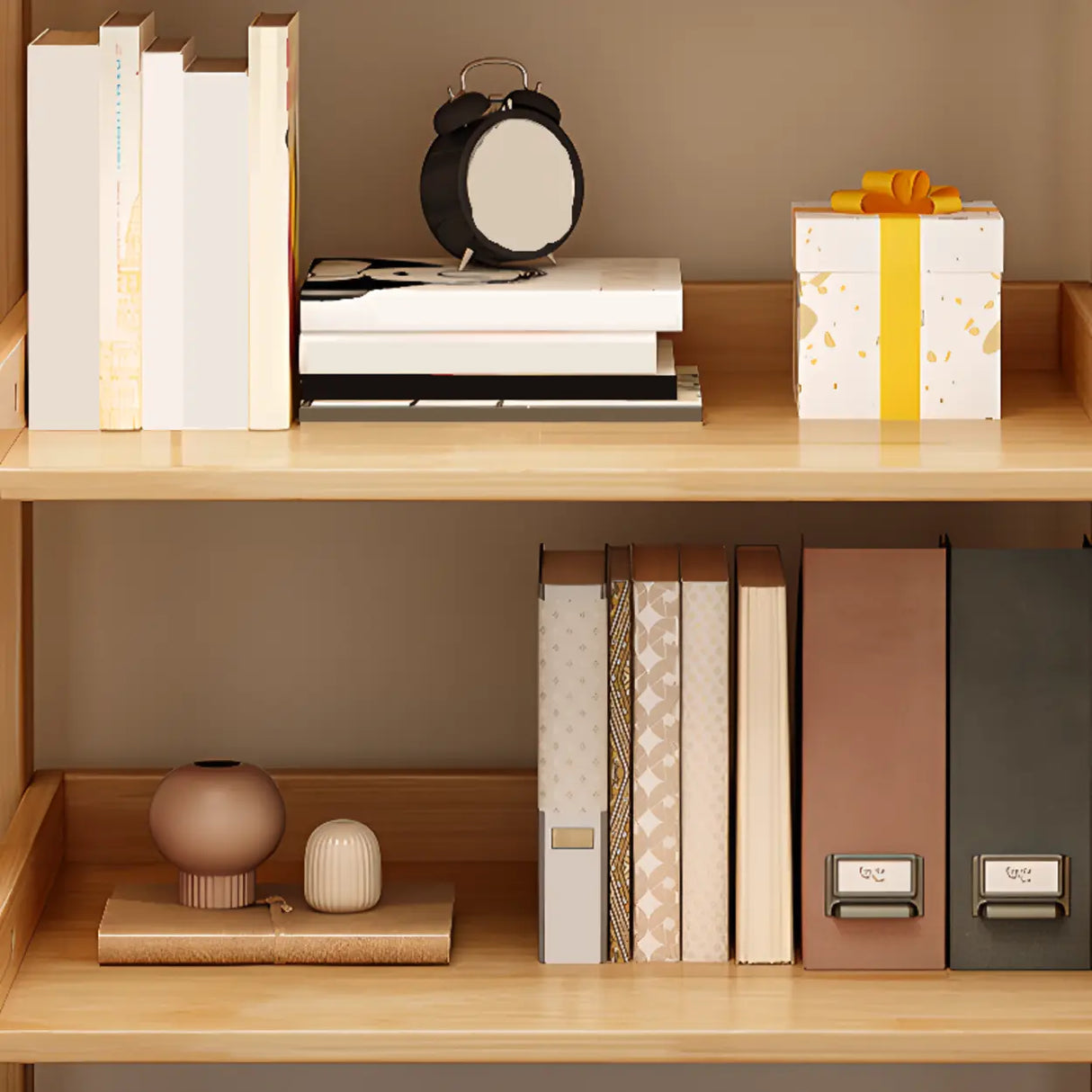 Rustic Ash Wood Simple Ladder Open Back Bookshelf Image - 13